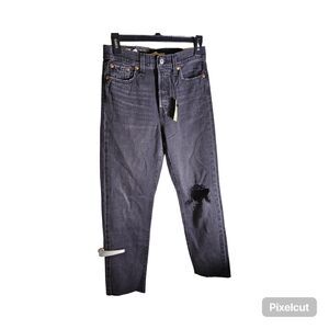LEVI'S WEDGIE HIGH RISE STRAIGHT BUTTON FLY JEANS RAW HEM  BLACK 26X28